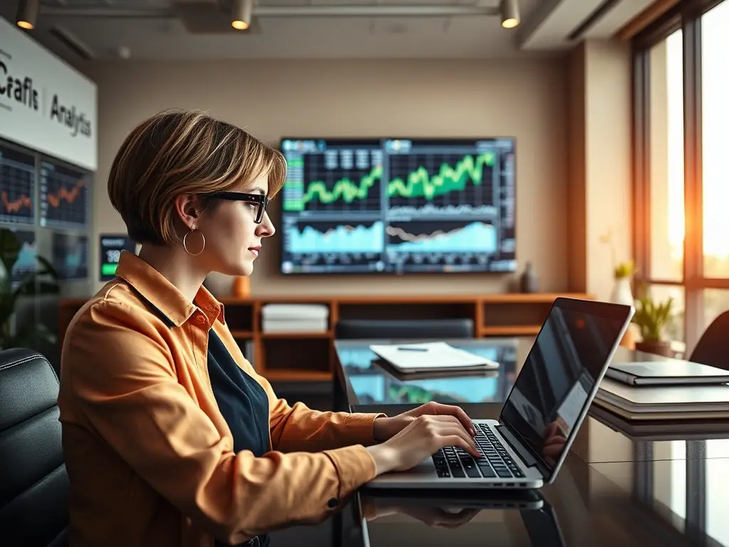 A financial analyst using AI software to predict market trends.