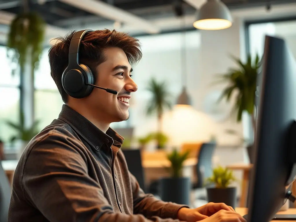 A customer service representative using AI chatbots for support.